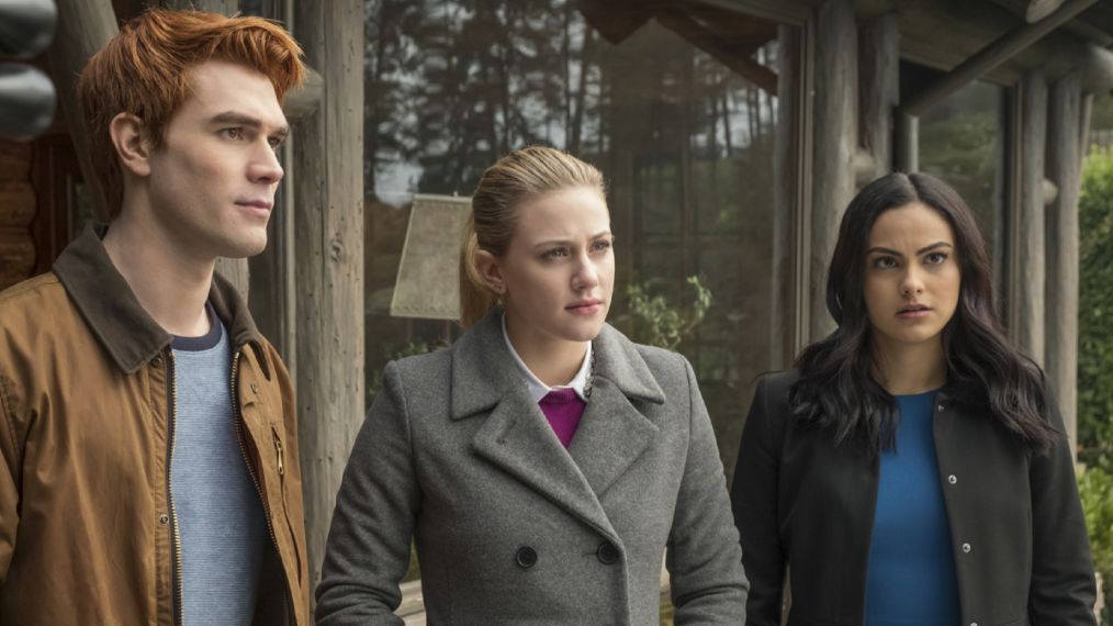 KJ Apa as Archie, Lili Reinhart as Betty, and Camila Mendes as Veronica in Riverdale - 'Chapter Twenty-Seven: The Hills Have Eyes'