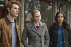KJ Apa as Archie, Lili Reinhart as Betty, and Camila Mendes as Veronica in Riverdale - 'Chapter Twenty-Seven: The Hills Have Eyes'