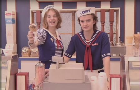 Stranger Things - Maya Hawke and Joe Keery serving ice cream