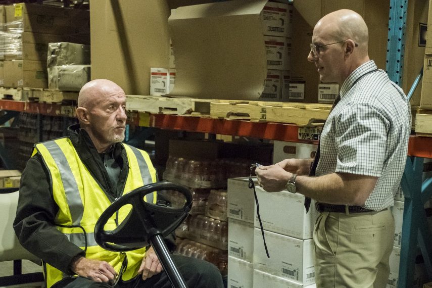 Jonathan Banks as Mike Ehrmantraut, Jordan Lage as Barry Hedberg - Better Call Saul _ Season 4, Episode 1 - Photo Credit: Nicole Wilder/AMC/Sony Pictures Television