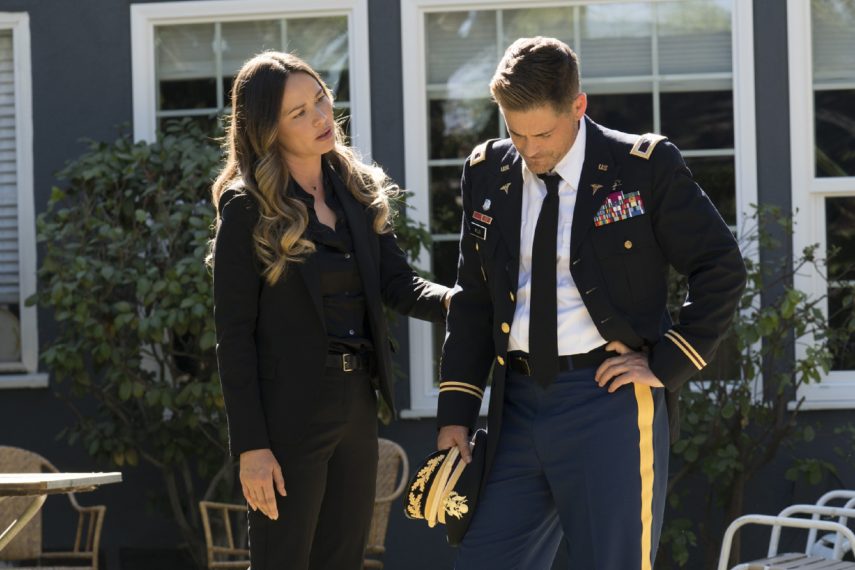 "Only Human" -- Rox accompanies Willis and Martin to the funeral of an army buddy of Willis' brother, and Willis decides to get to the bottom of what happened to his brother's unit. Also, Max is brought to Angels Memorial with breathing difficulty, and Ariel tells him she loves him, on CODE BLACK, Wednesday, June 20 (10:00-11:00 PM, ET/PT) on the CBS Television Network. Pictured: Moon Bloodgood (Rox Valenzuela), Rob Lowe (Col. Ethan Willis) Photo: Monty Brinton/CBS ÃÂ©2017 CBS Broadcasting, Inc. All Rights Reserved