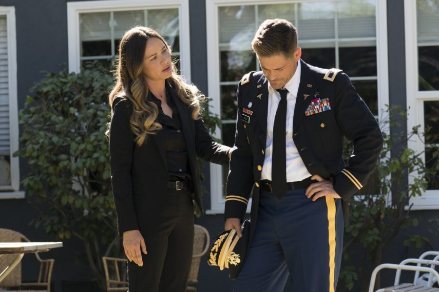 "Only Human" -- Rox accompanies Willis and Martin to the funeral of an army buddy of Willis' brother, and Willis decides to get to the bottom of what happened to his brother's unit. Also, Max is brought to Angels Memorial with breathing difficulty, and Ariel tells him she loves him, on CODE BLACK, Wednesday, June 20 (10:00-11:00 PM, ET/PT) on the CBS Television Network. Pictured: Moon Bloodgood (Rox Valenzuela), Rob Lowe (Col. Ethan Willis) Photo: Monty Brinton/CBS é2017 CBS Broadcasting, Inc. All Rights Reserved