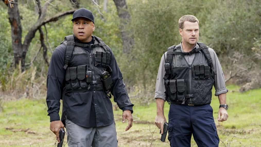 'Reentry' - Pictured: LL COOL J (Special Agent Sam Hanna) and Chris O'Donnell (Special Agent G. Callen). Callen, Sam and Nell travel to the Angeles Forest to search for pieces of a failed rocket launch, including a top-secret government device. Also, Hetty tries to help Keane (Jeff Kober) acclimate to life in the states, on NCIS: LOS ANGELES, Sunday, April 29 (9:00-10:00 PM, ET/PT) on the CBS Television Network. Photo: Bill Inoshita/CBS é2018 CBS Broadcasting, Inc. All Rights Reserved.