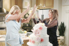 Katherine Kelly Lang Hunter Tylo in a cake fight on The Bold and the Beautiful