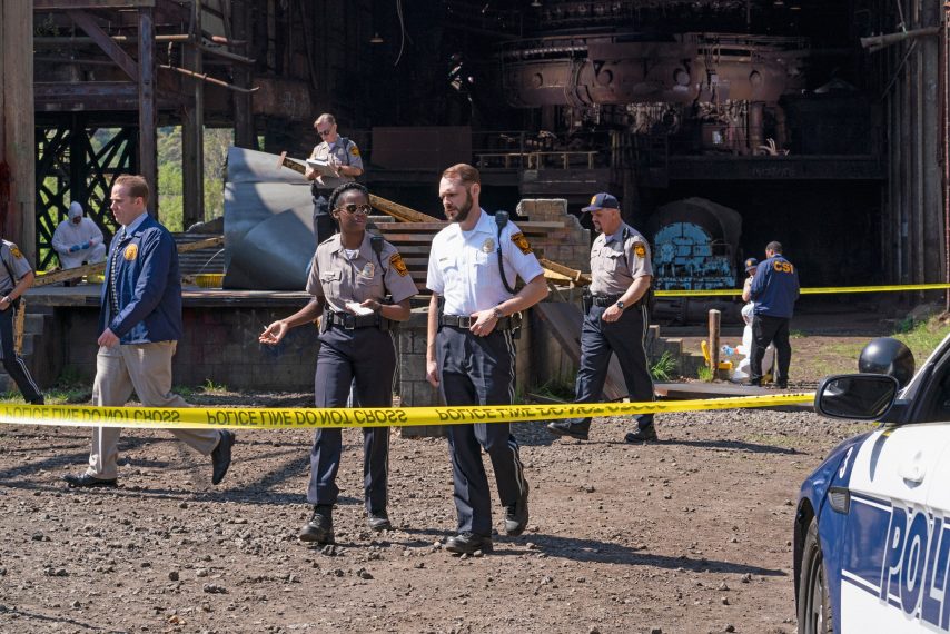 ONE DOLLAR - Nke Uche Kadr, Chris Denham - "Garrett Drimmer"-- Episode 101 -- Pictured (l-r): Nke Uche Kadri as Rook; Chris Denham as Chief Peter Trask; of the CBS All Access series ONE DOLLAR.