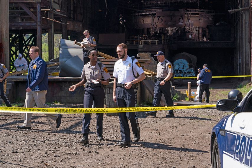 ONE DOLLAR - Nke Uche Kadr, Chris Denham - "Garrett Drimmer"-- Episode 101 -- Pictured (l-r): Nke Uche Kadri as Rook; Chris Denham as Chief Peter Trask; of the CBS All Access series ONE DOLLAR.