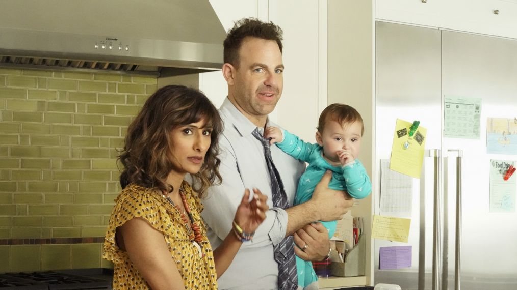 I FEEL BAD -- Pilot -- Pictured: (l-r) Sarayu Blue as Emet, Paul Adelstein as David -- (Photo by: Evans Vestal Ward/NBC)