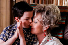 Iain Armitage as Sheldon and Annie Potts as Meemaw behind the scenes of Young Sheldon - 'A Crisis of Faith and Octopus Aliens'