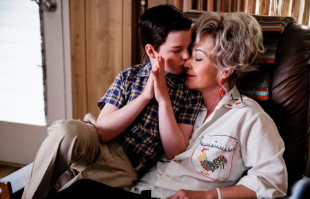 Iain Armitage as Sheldon and Annie Potts as Meemaw behind the scenes of Young Sheldon - 'A Crisis of Faith and Octopus Aliens'