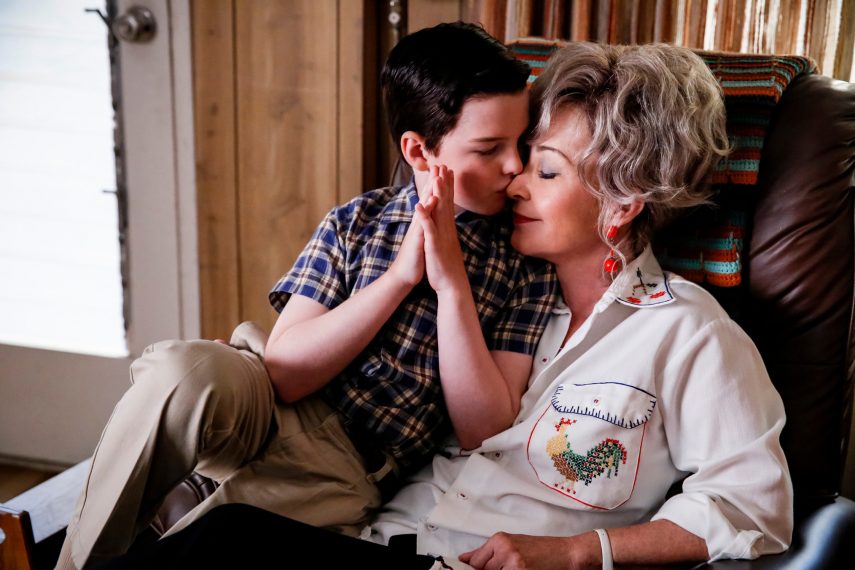 Iain Armitage as Sheldon and Annie Potts as Meemaw behind the scenes of Young Sheldon - 'A Crisis of Faith and Octopus Aliens'
