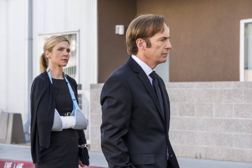 Bob Odenkirk as Jimmy McGill, Rhea Seehorn as Kim Wexler - Better Call Saul _ Season 4, Episode 1 - Photo Credit: Nicole Wilder/AMC/Sony Pictures Television