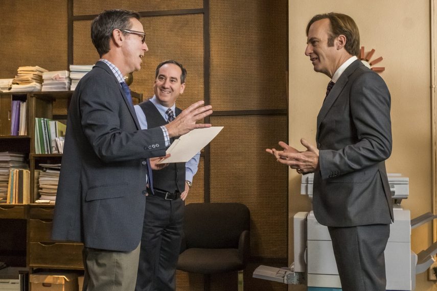 Michael Naughton as Seymour, Andrew Friedman as Mr. Neff, Bob Odenkirk as Jimmy McGill - Better Call Saul _ Season 4, Episode 2 - Photo Credit: Nicole Wilder/AMC/Sony Pictures Television