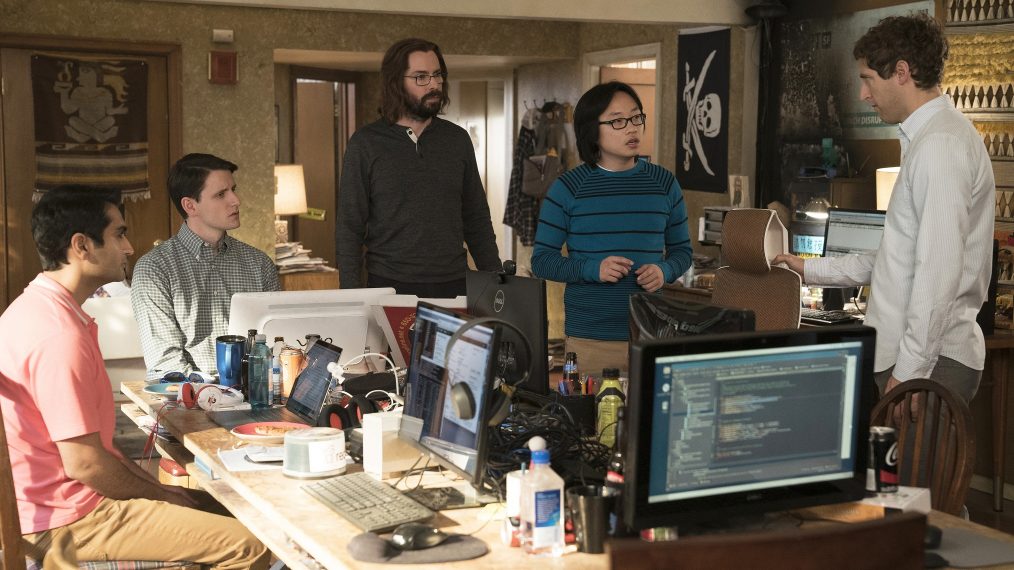 Kumail Nanjiani, Zach Woods, Martin Starr, Jimmy O. Yang, and Thomas Middleditch in Silicon Valley