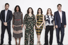 The cast of Crazy Ex-Girlfriend at TCA 2018 - Scott Michael Foster, Vella Lovell, Rachel Bloom, Gabrielle Ruiz, Donna Lynne Champlin and Pete Gardner
