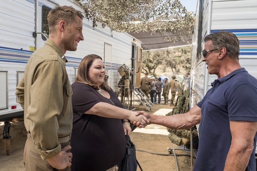 THIS IS US -- "Deja Vu" Episode 203 -- Pictured: (l-r) Justin Hartley as Kevin, Chrissy Metz as Kate, Sylvester Stallone as Himself -- (Photo by: Ron Batzdorff/NBC)