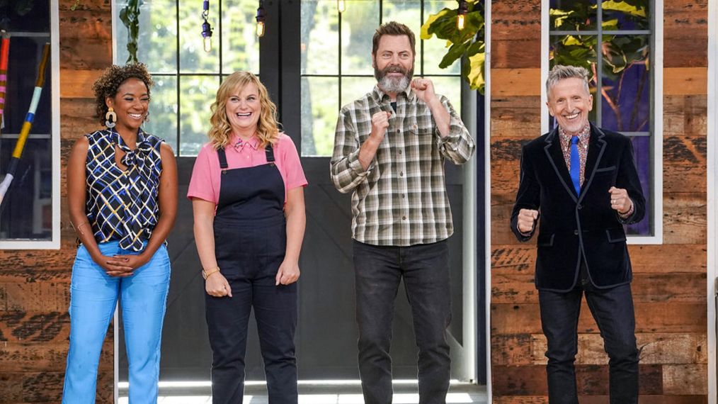 Dayna Isom Johnson, Amy Poehler, Nick Offerman, and Simon Doonan in Making It - Season 1