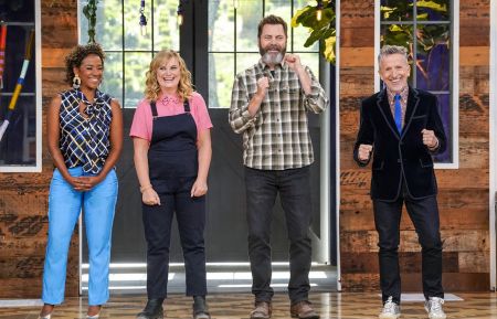 Dayna Isom Johnson, Amy Poehler, Nick Offerman, and Simon Doonan in Making It - Season 1