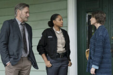 Bill Pullman as Detective Lt. Harry Ambrose, Natalie Paul as Heather Novack, and Carrie Coon as Vera Walker in The Sinner - Season 2
