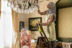 Marthe Keller as Anushka watches Inès Melab as Hajar work in The Violet Hour