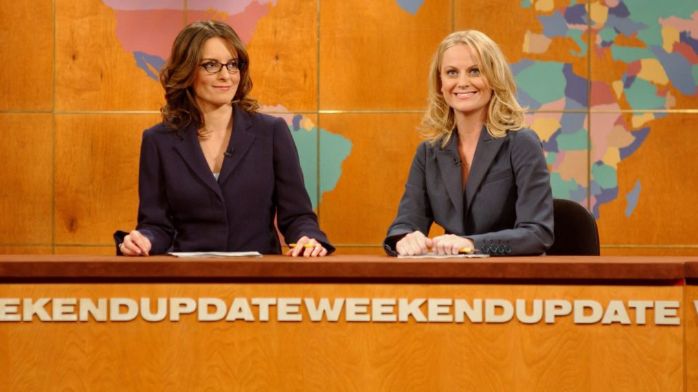 Tina Fey and Amy Poehler hosting Weekend Update on SNL