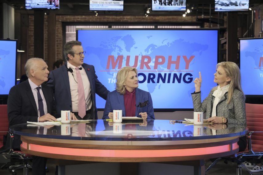 "Fake News"--"Fake News"--Multiple Emmy Award winner Candice Bergen returns as the eponymous broadcast news legend in the revival of the groundbreaking comedy series MURPHY BROWN, which premieres Thursday, Sept. 27 (9:30-10:05 PM, ET/PT) on the CBS Television Network. Pictured L-R: Joe Regalbuto as Frank Fontana, Grant Shaud as Miles Silverberg, Candice Bergen as Murphy Brown, and Faith Ford as Corky Sherwood Photo: Jojo Whilden/CBS ÃÂ©2018 CBS Broadcasting, Inc. All Rights Reserved