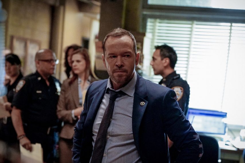 "Playing with Fire" - Danny (Donnie Wahlberg, pictured) takes on a personal case involving a drug cartel member, Louis Delgado (Lou Diamond Phillips), who Danny believes is responsible for torching his house, and Erin is given a promotion in the DA's office but finds herself in a challenging situation when both Danny and Jamie ask her for help with their investigations. Also, Frank and Jaime have a disagreement when Jamie refuses to stop riding with Eddie, on the ninth season premiere of BLUE BLOODS, Friday, September 28 (10:00-11:00 PM, ET/PT) on the CBS Television Network. Aasif Mandvi guest stars as Samar "Sam" Chatwal, Erin's co-worker who has his eye on the open DA seat. Photo: John Paul Filo/CBS ÃÂ©2018CBS Broadcasting Inc. All Rights Reserved.