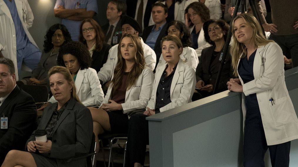 GREY'S ANATOMY - 'Judgment Day' - During presentations on Grey Sloan Surgical Innovation Prototypes Day, Arizona shares some cookies from an appreciative patient that, unbeknownst to her, contain a special ingredient. Meanwhile, Catherine reveals some shocking details to Jackson about his grandfather's past; and Jo steps in mid-operation on a major surgery after Bailey and Meredith are down for the count, on 'Grey's Anatomy,' THURSDAY, APRIL 19 (8:00-9:00 p.m. EDT), on The ABC Television Network. (ABC/Byron Cohen) KELLY MCCREARY, CAMILLA LUDDINGTON, ELLEN POMPEO, JESSICA CAPSHAW
