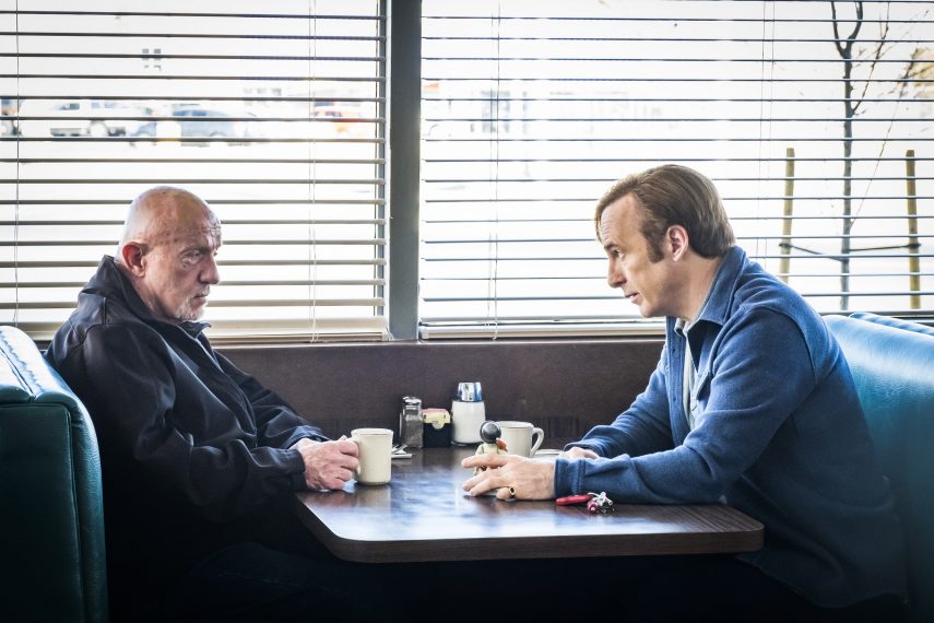 Jonathan Banks as Mike Ehrmantraut, Bob Odenkirk as Jimmy McGill - Better Call Saul _ Season 4, Episode 3 - Photo Credit: Nicole Wilder/AMC/Sony Pictures Television