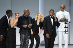 Sterling K. Brown, Kristen Bell, Tituss Burgess, Kate McKinnon, Kenan Thompson, and RuPaul perform onstage during the 70th Emmy Awards at Microsoft Theater on September 17, 2018