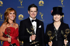 Sheila Lawrence, Daniel Palladino, and Amy Sherman-Palladino in the 70th Emmy Awards Press Room