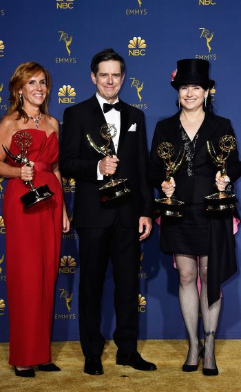 Sheila Lawrence, Daniel Palladino, and Amy Sherman-Palladino in the 70th Emmy Awards Press Room