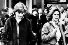 Lady Diana Spencer and Camilla Parker-Bowles at Ludlow Races where Prince Charles is competing, 1980