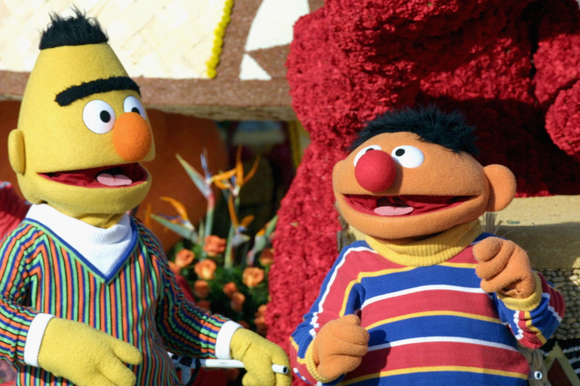 PASADENA, CA - JANUARY 1: Sesame Street's Bert and Ernie ride the &quo...