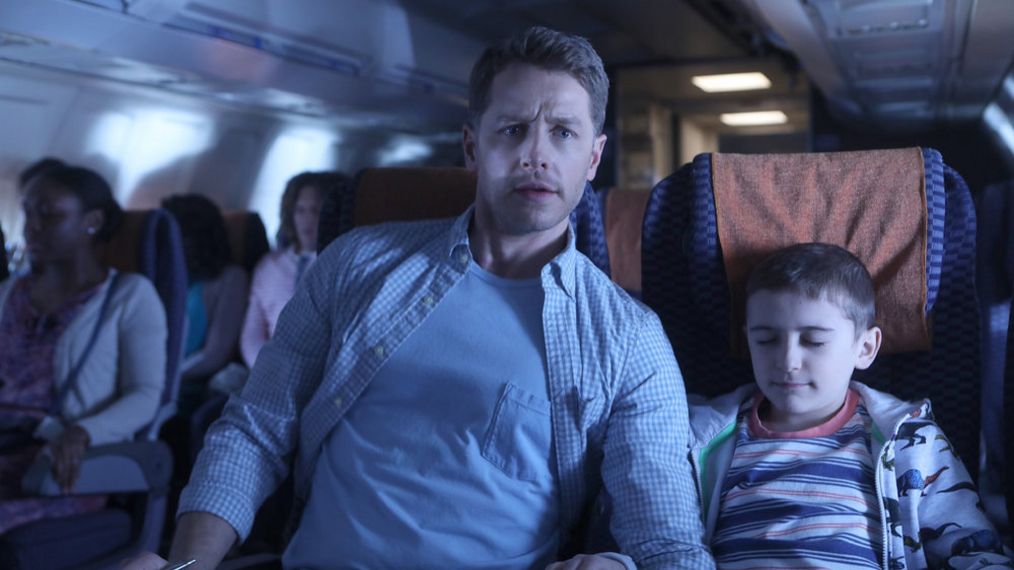 Josh Dallas as Ben Stone, Jack Messina as Cal Stone in Manifest - Pilot