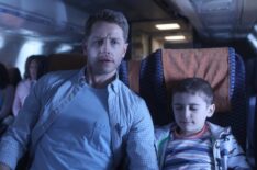 Josh Dallas as Ben Stone, Jack Messina as Cal Stone in Manifest - Pilot