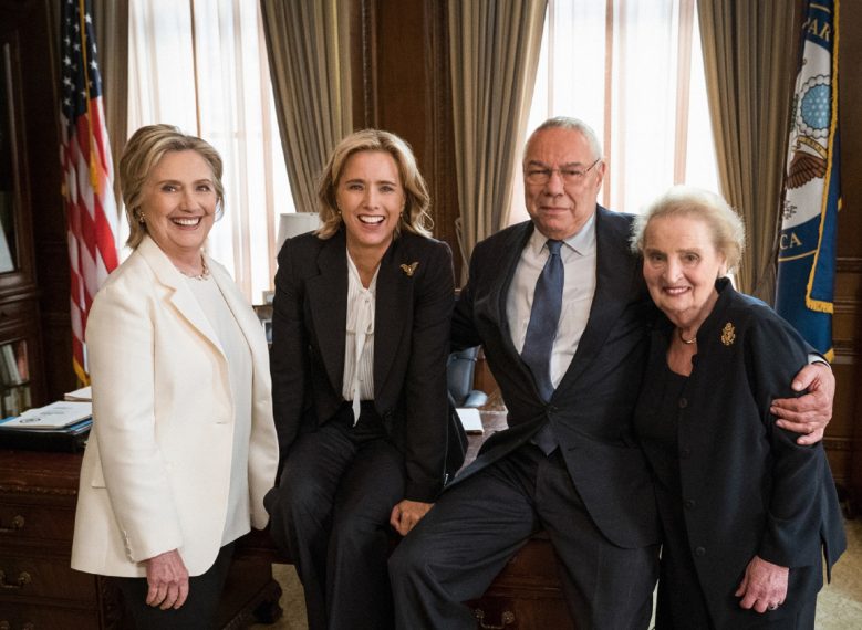 "E Pluribus Unum"-- Former Secretaries of State Hillary Clinton, General Colin Powell and Madeleine Albright joined TÃÂ©a Leoni on set at Madam Secretary. In this upcoming episode, Secretary of State Elizabeth McCord turns to the former Secretaries of State to ask their advice on how to respond to a delicate situation, in the fifth season premiere of MADAM SECRETARY, Sunday, October 7 (10:00-11:00 PM ET/PT) on the CBS Television Network. Photo: David M. Russell/CBSÃÂ©2018 CBS Broadcasting, Inc. All Rights Reserved