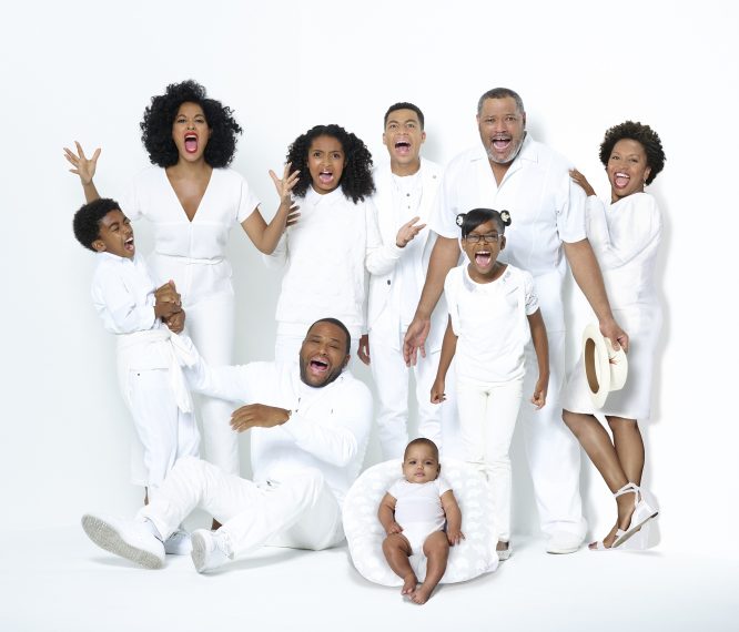 BLACK-ISH - ABC's "black-ish" stars Miles Brown as Jack Johnson, Tracee Ellis Ross as Rainbow Johnson, Yara Shahidi as Zoey Johnson, Anthony Anderson as Andre "Dre" Johnson, Marcus Scribner as Andre Johnson, Jr., Austin and Berlin Gross as Devonte Johnson, Marsai Martin as Diane Johnson, Laurence Fishburne as Pops Johnson and Jenifer Lewis as Ruby Johnson. (ABC/Bob D’Amico)