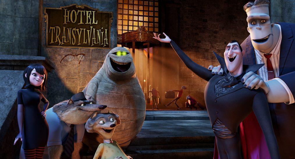 HOTEL TRANSYLVANIA - Dracula, who operates a high-end resort away from the human world, goes into overprotective mode when a boy discovers the resort and falls for the count's teenaged daughter. (Columbia Pictures Corporation) MAVIS, WAYNE, WANDA, MURRAY, DRACULA, FRANK