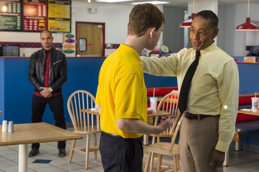 Michael Mando as Nacho Varga, Giancarlo Esposito as Gustavo "Gus" Fring, Harrison Thomas as Lyle - Better Call Saul _ Season 3, Episode 4 - Photo Credit: Michele K. Short/AMC/Sony Pictures Television