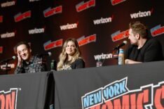 Ben Savage, Danielle Fishel, and Will Friedle speak onstage at the Boy Meets World 25th Anniversary Reunion panel during New York Comic Con 2018