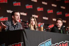 Ben Savage, Danielle Fishel, and Will Friedle speak onstage at the Boy Meets World 25th Anniversary Reunion panel during New York Comic Con 2018