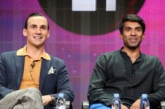 Henry Lloyd-Hughes and Nikesh Patel speak onstage during the 'Indian Summers' panel discussion at the PBS portion of the 2015 Summer TCA Tour