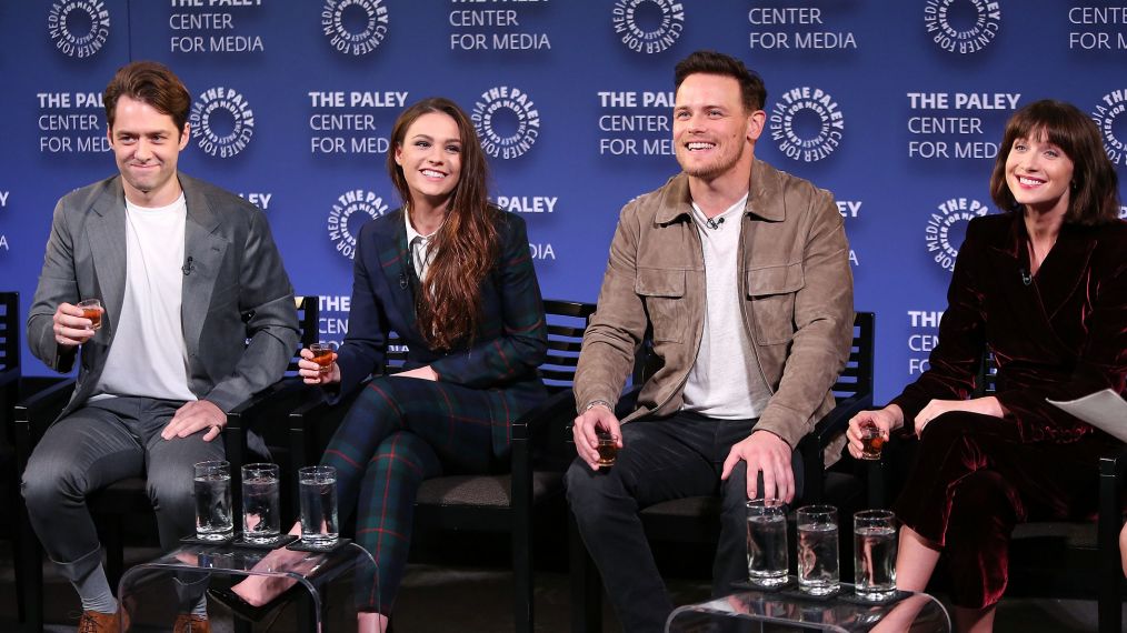 - New York, NY - 10/5/18 - PaleyFest NY Presents - 'Outlander'. The panel discussion included Caitriona Balfe, Sam Heughan, Sophie Skelton, Richard Rankin, Ronald D. Moore and Maril Davis, and was moderated by Julie Kosin of Harper’s Bazaar. -Pictured: Richard Rankin, Sophie Skelton, Sam Heughan and Caitriona Balfe -Photo by: Kristina Bumphrey/StarPix -Location: Paley Center for Media