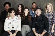 The cast of Legacies at NYCC 2018 - Quincy Fouse, Aria Shahghasemi, Kaylee Bryant, Danielle Rose Russell, Peyton Alex Smith, Matt Davis, and Jenny Boyd
