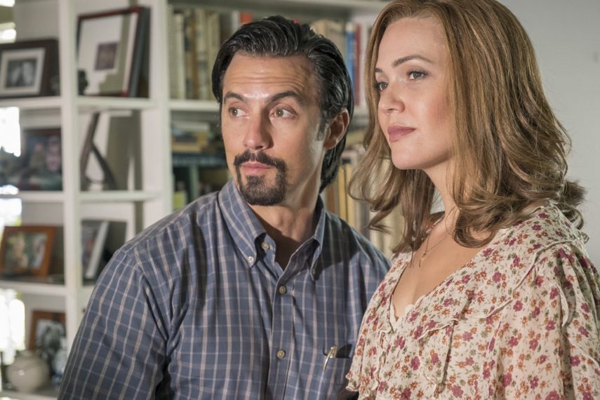 THIS IS US -- "A Philadelphia Story" Episode 302 -- Pictured: (l-r) Milo Ventimiglia as Jack Pearson, Mandy Moore as Rebecca Pearson -- (Photo by: Ron Batzdorff/NBC)