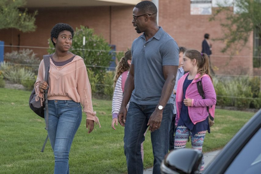 THIS IS US -- "A Philadelphia Story" Episode 302 -- Pictured: (l-r) Lyric Ross as Déjà, Sterling K. Brown as Randall Pearson -- (Photo by: Ron Batzdorff/NBC)