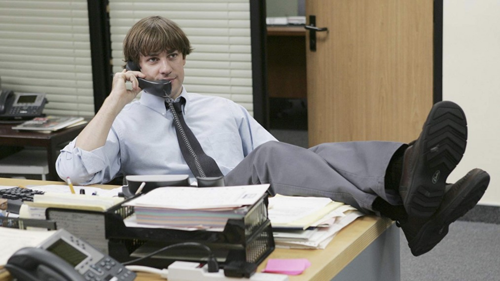 Jim kicking his feet up at The Office - John Krasinski