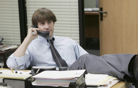 Jim kicking his feet up at The Office - John Krasinski