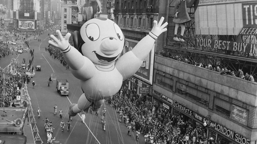 Thanksgiving Day Parade Balloon and Spectators