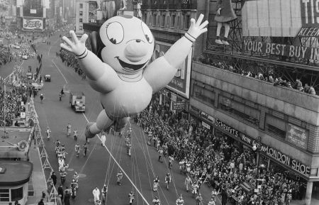 Thanksgiving Day Parade Balloon and Spectators